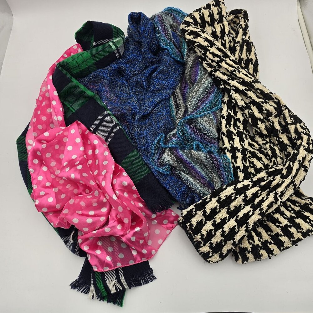 Brightly Colored Varied Womens Scarves Lot of 5 Multicolor Patterns Mixed